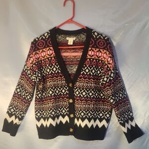 cupcakes & cashmere Multicolor Patterned Cardigan Sz S Oversized